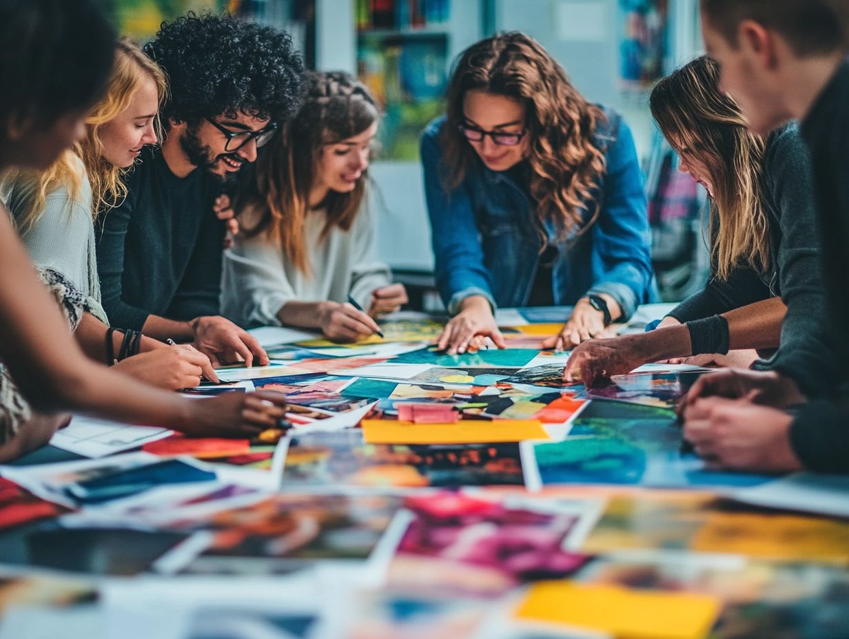 A Vision Board showcasing teamwork and collaboration in a modern office.