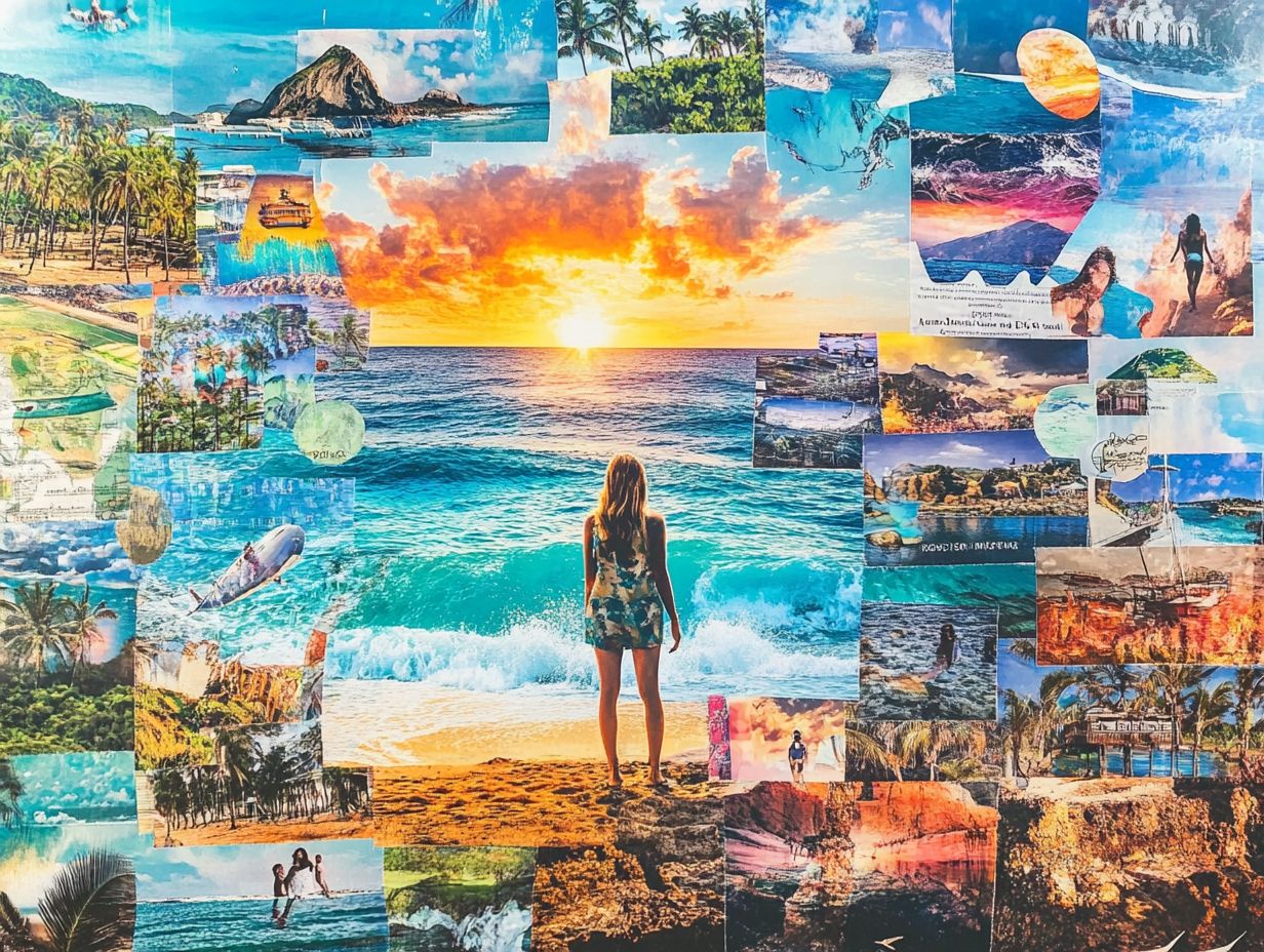 A vibrant vision board filled with inspiring visuals and motivational quotes