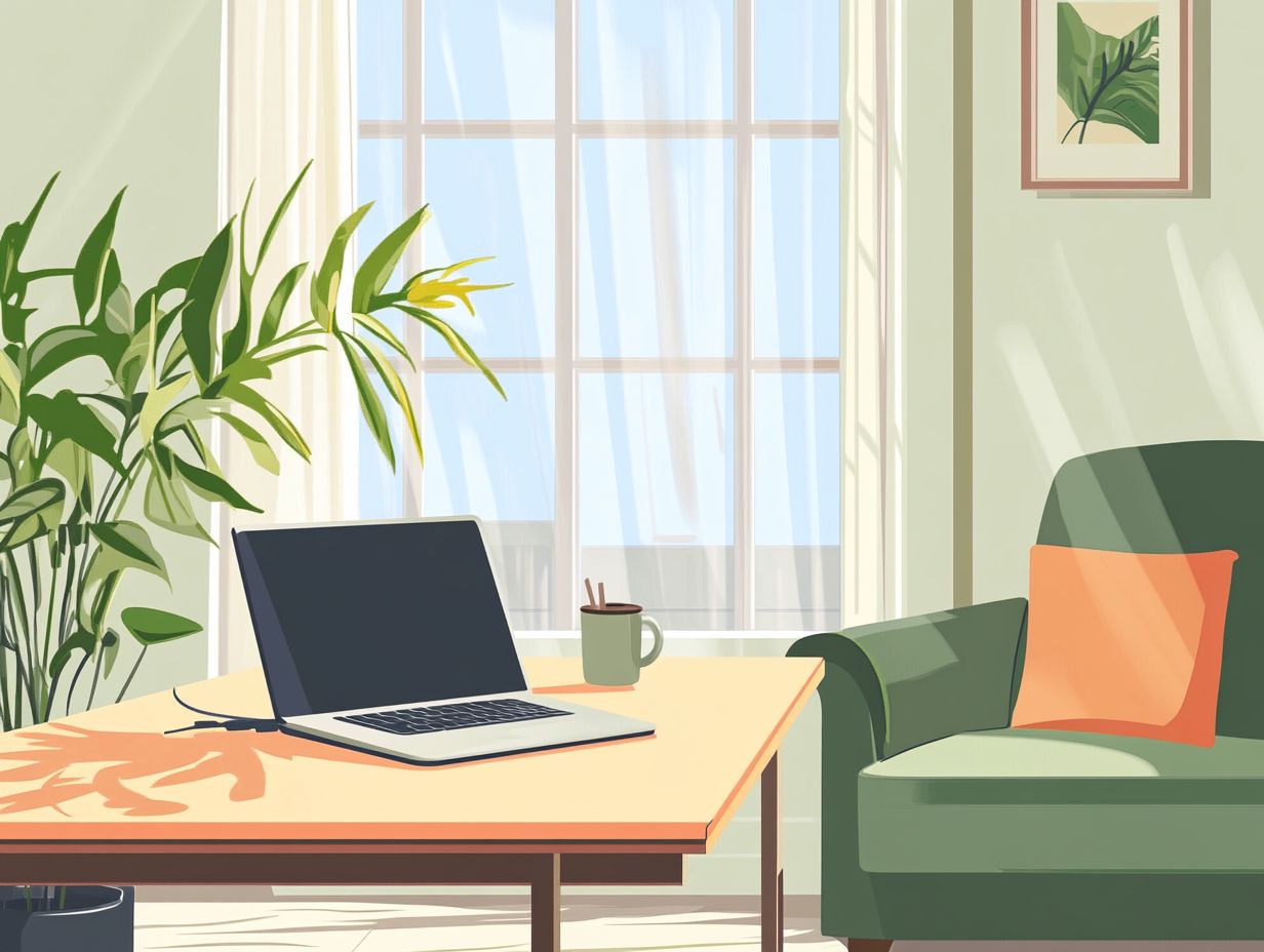 Visual tips for remote employees to achieve work-life balance.